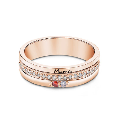 Personalised Birthstone Ring with Engraved Text - Custom Name Jewellery Gift for Women