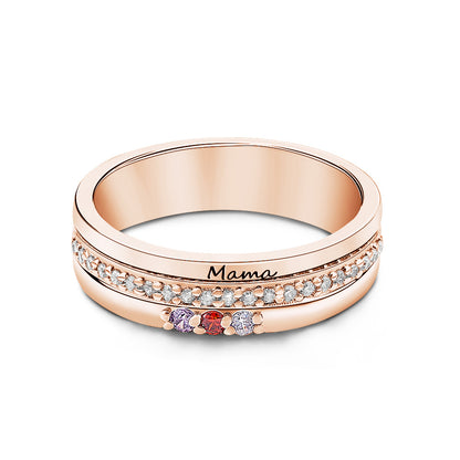 Personalised Birthstone Ring with Engraved Text - Custom Name Jewellery Gift for Women