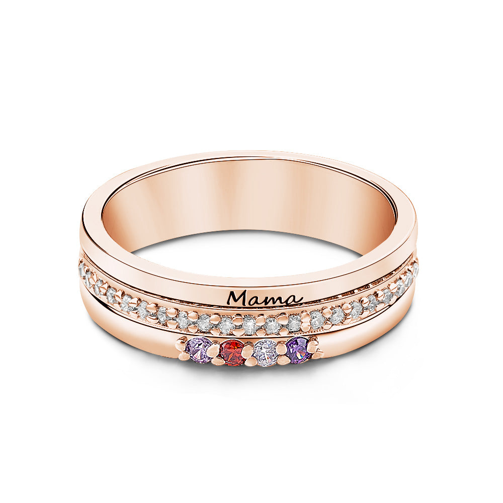 Personalised Birthstone Ring with Engraved Text - Custom Name Jewellery Gift for Women