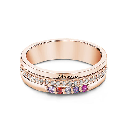 Personalised Birthstone Ring with Engraved Text - Custom Name Jewellery Gift for Women