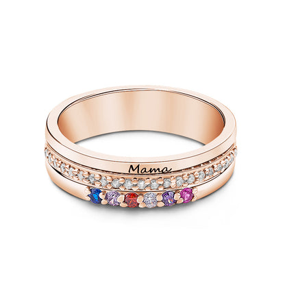 Personalised Birthstone Ring with Engraved Text - Custom Name Jewellery Gift for Women