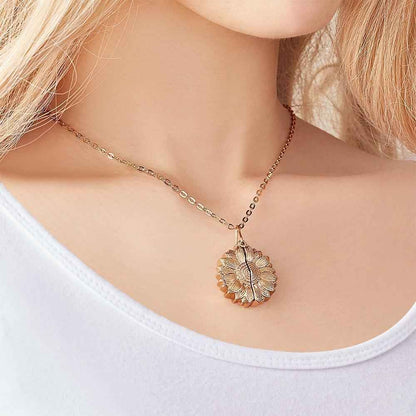 Custom Engraved Text Sunflower Locket Necklace