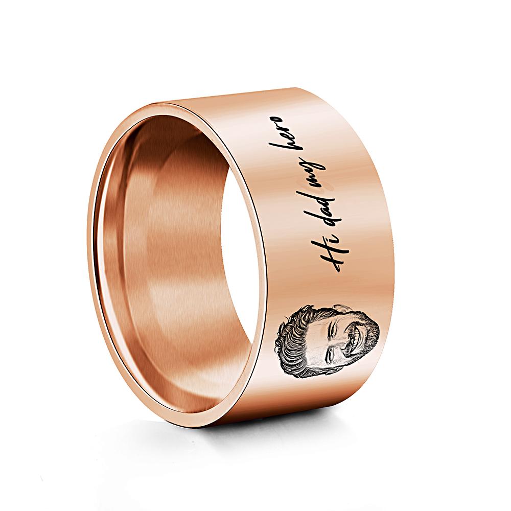 Personalised Men's Photo Ring with Engraving - Custom Father's Day Gift