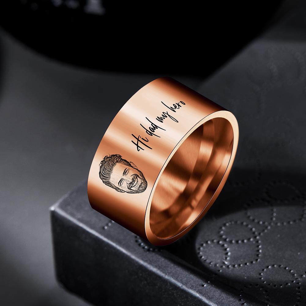 Personalised Men's Photo Ring with Engraving - Custom Father's Day Gift