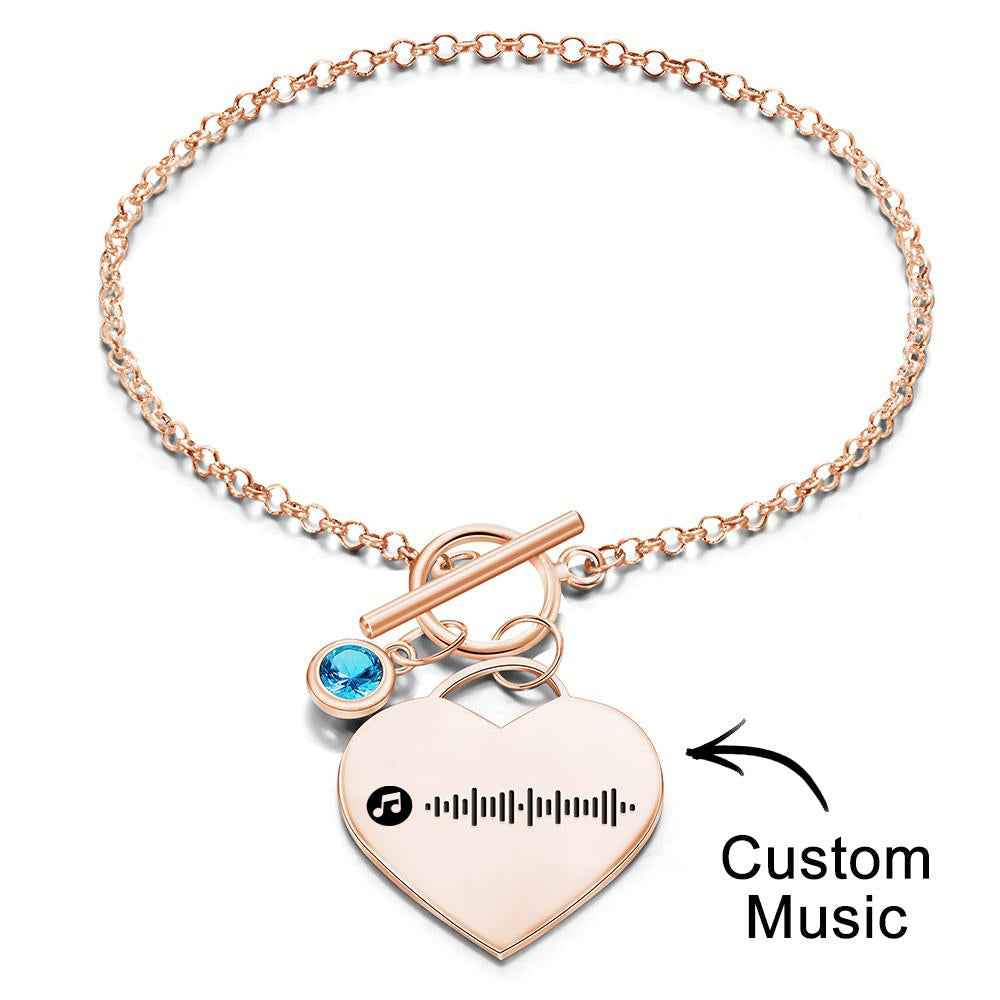 Custom Music Code Heart Bracelet with Birthstone Creative Gift for Women