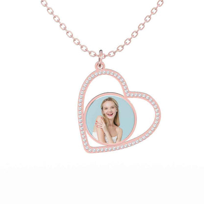 Custom Heart Pendant Inlaid Zircons Photo Necklace