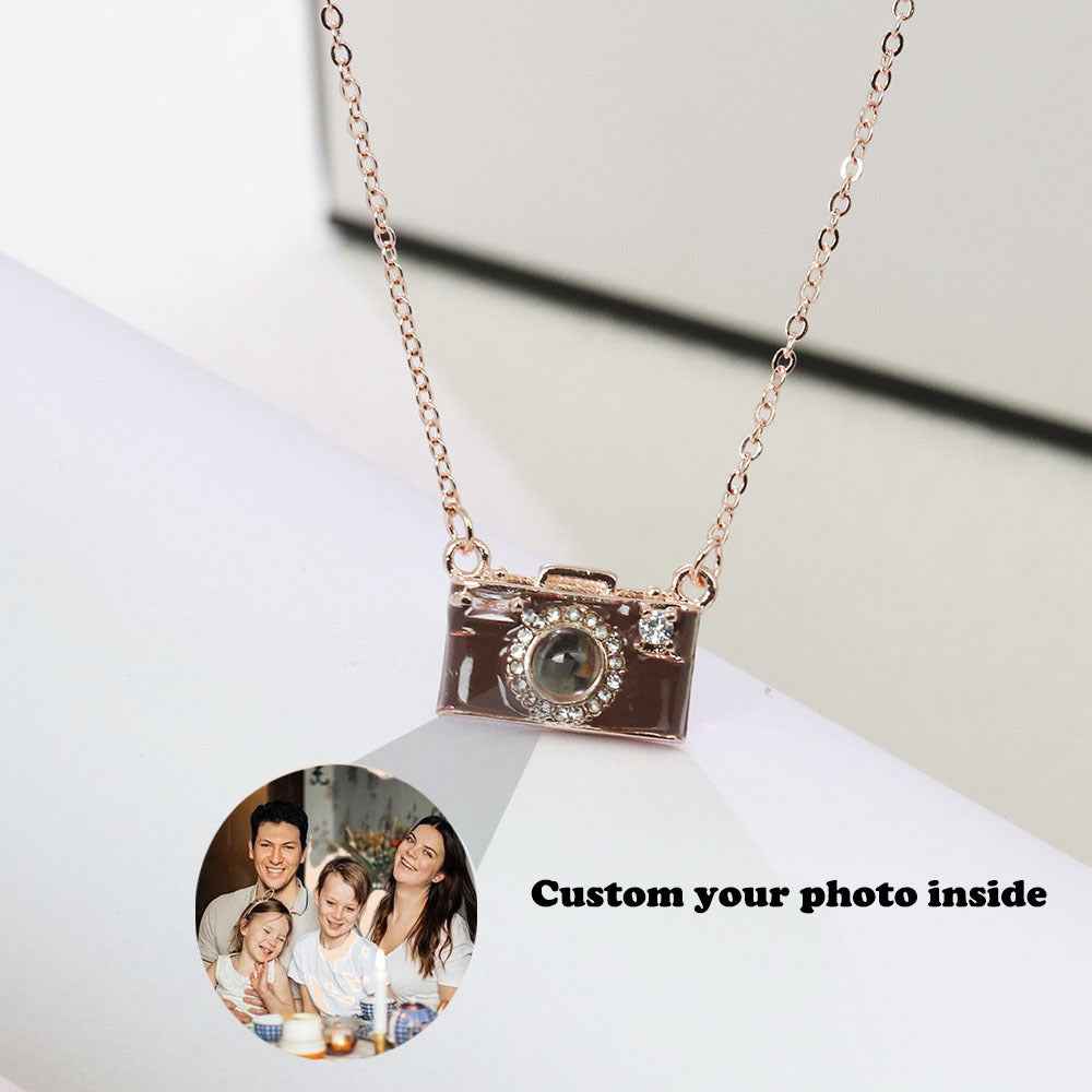 Personalized Photo Necklace Projection Gem Brown Camera Necklace Anniversary Gifts for Her