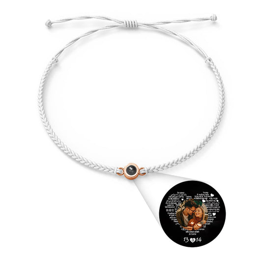 Personalised Photo Projection Charm Bracelet | I Love You in 100 Languages | Custom Birthday Gift