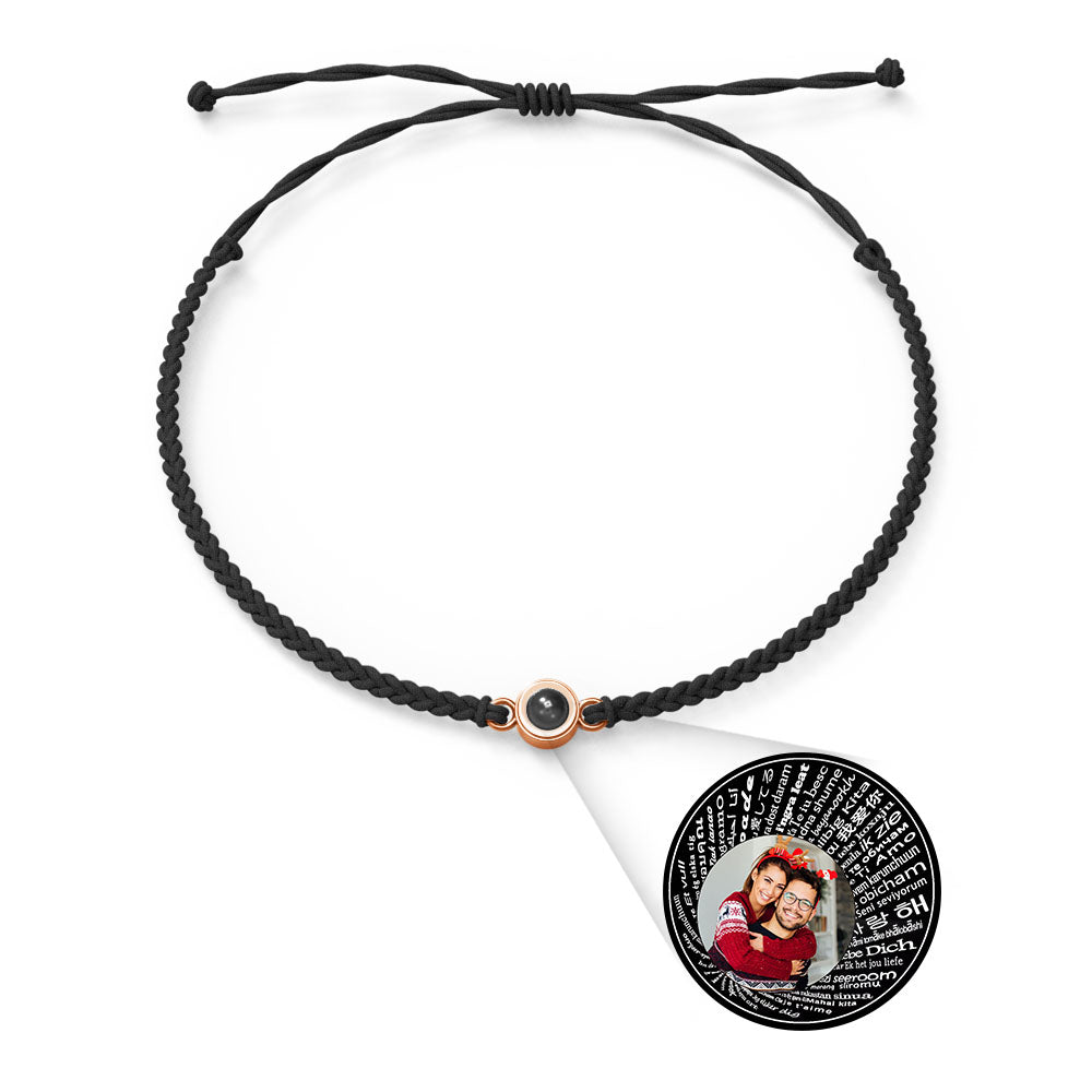 Personalised Photo Projection Charm Bracelet | I Love You in 100 Languages | Custom Birthday Gift