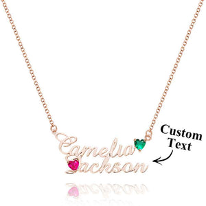 Personalized Double Name Necklace with Birthstones Jewelry Birthday Anniversary Gift for Her