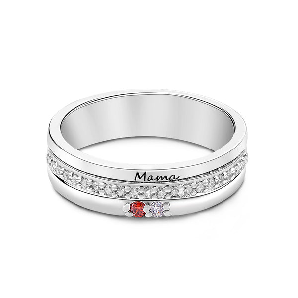 Personalised Family Birthstone Ring with Engraved Text - Thoughtful Gift for Mum & Grandma