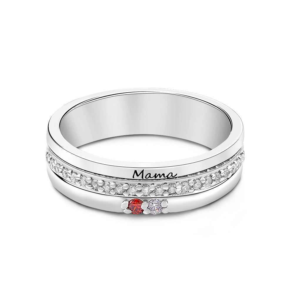Personalised Family Birthstone Ring with Engraved Text - Thoughtful Gift for Mum & Grandma