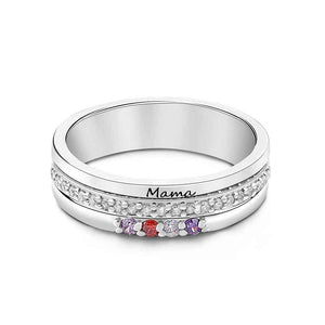 Personalized Birthstones Ring with Engraved Text Family Ring Jewelry Birthday Gift for Mom Grandma