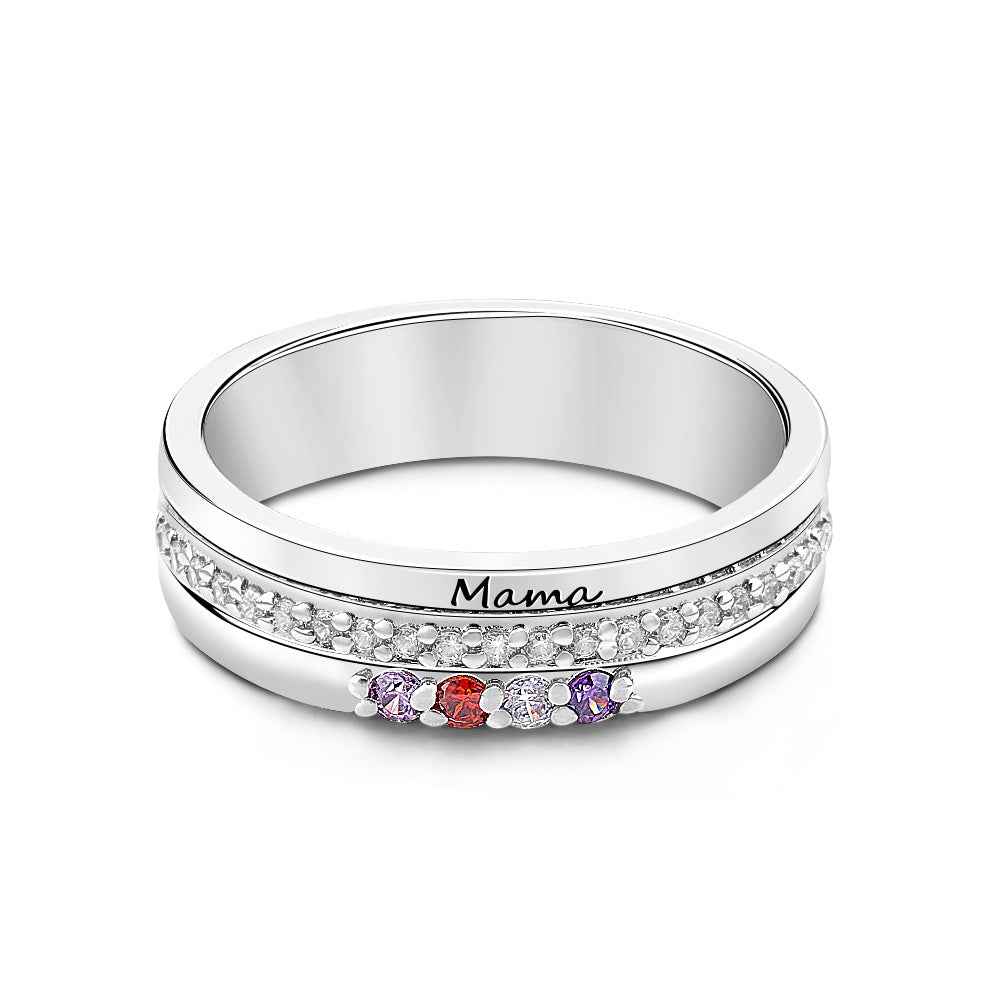 Personalized Birthstones Ring with Engraved Text Family Ring Jewelry Birthday Gift for Mom Grandma
