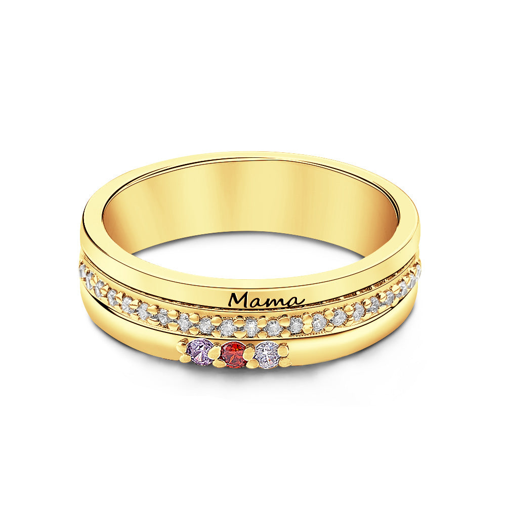 Personalised Birthstone Ring with Engraved Text | Custom Anniversary & Birthday Gift