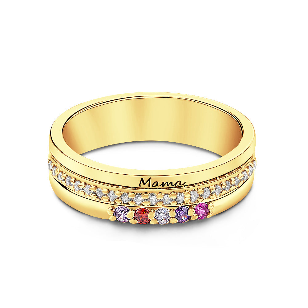 Personalised Birthstone Ring with Engraved Text | Custom Anniversary & Birthday Gift