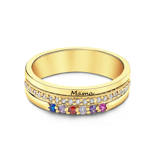 Personalised Birthstone Ring with Engraved Text | Custom Anniversary & Birthday Gift