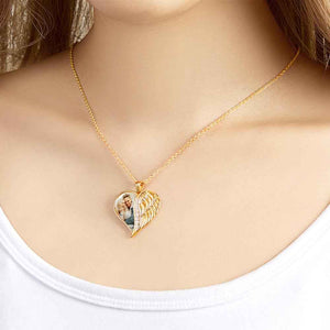 Custom Angel Wings Heart Necklace with Photo and Text