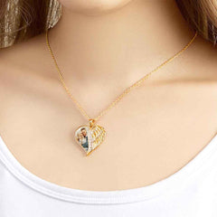Custom Angel Wings Heart Necklace with Photo and Text