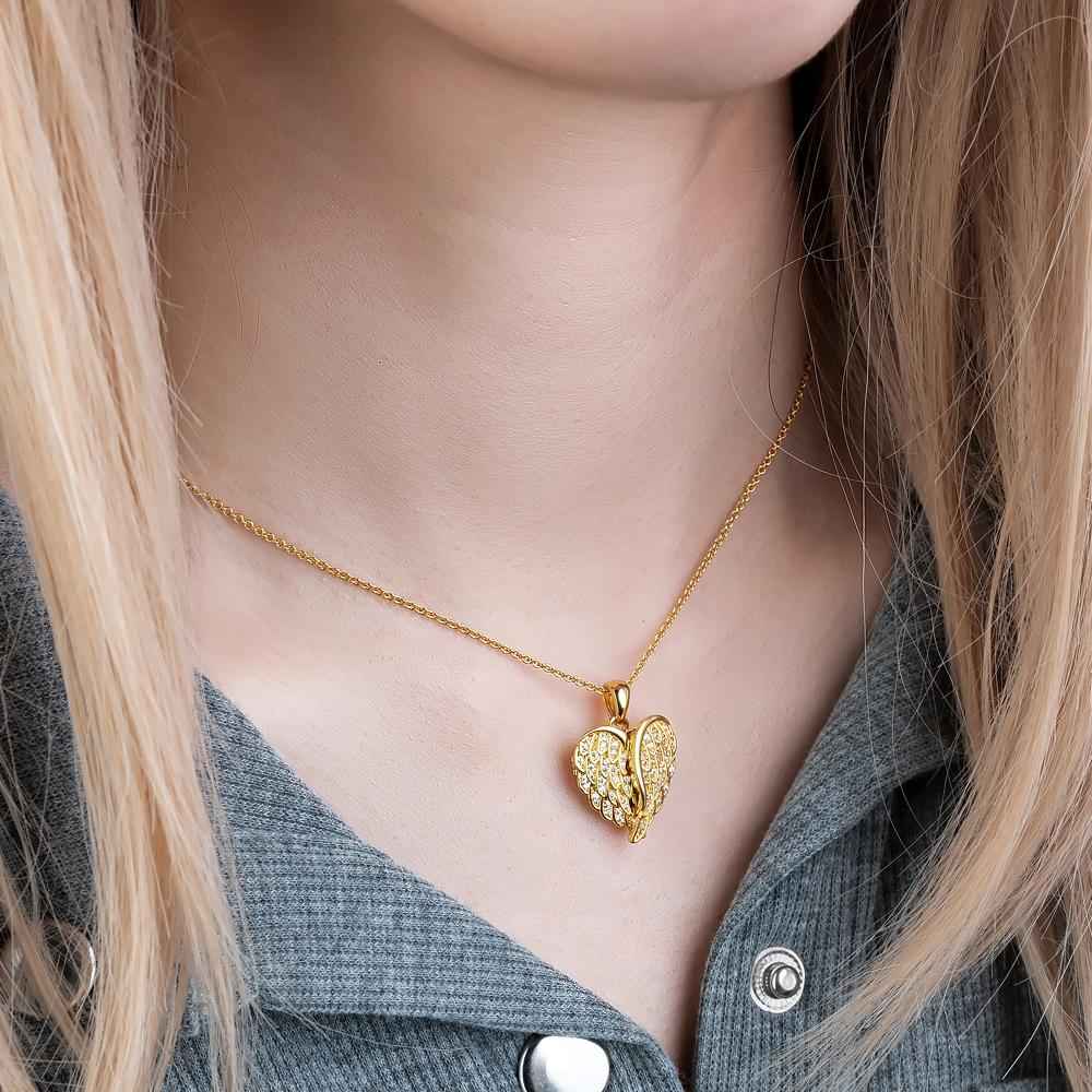 Custom Photo Engraved Necklace Angel Wings Delicate Diamond Gifts