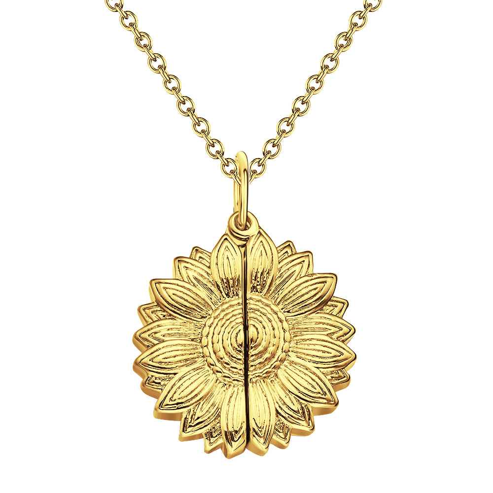 Custom Engraved Text Sunflower Locket Necklace