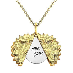 Custom Engraved Text Sunflower Locket Necklace