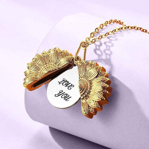 Custom Engraved Text Sunflower Locket Necklace