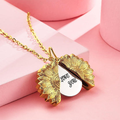 Personalised Sunflower Locket Necklace with Custom Engraving