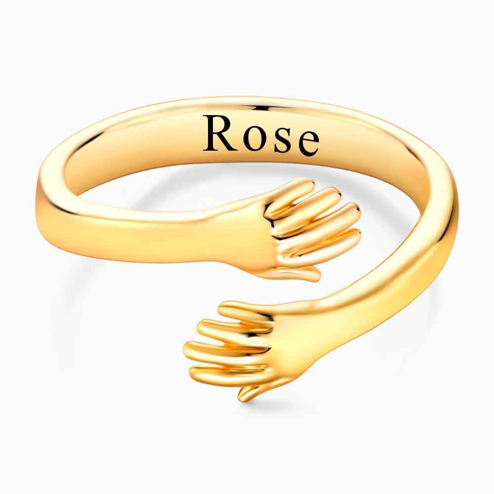 Custom Name Hug Rings Engraved Hugging Hands Open Ring