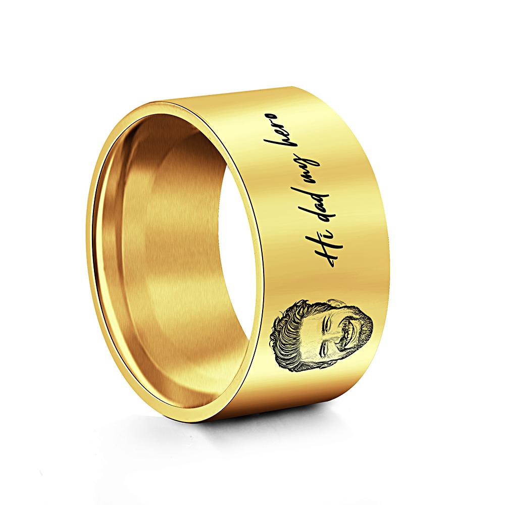 Personalised Men's Photo Ring with Engraving - Custom Father's Day Gift