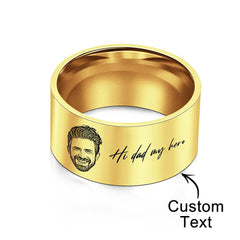 Personalised Men's Photo Ring with Engraving - Custom Father's Day Gift