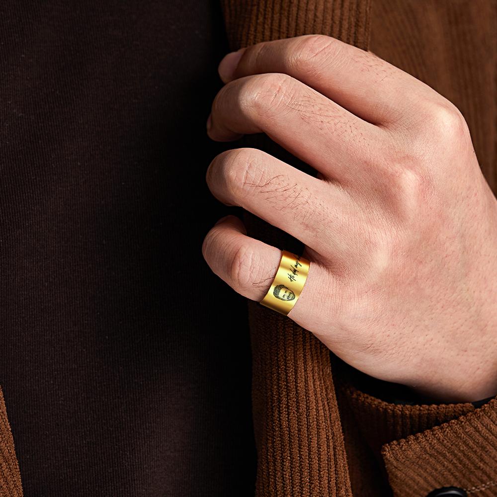 Personalised Men's Photo Ring with Engraving - Custom Father's Day Gift