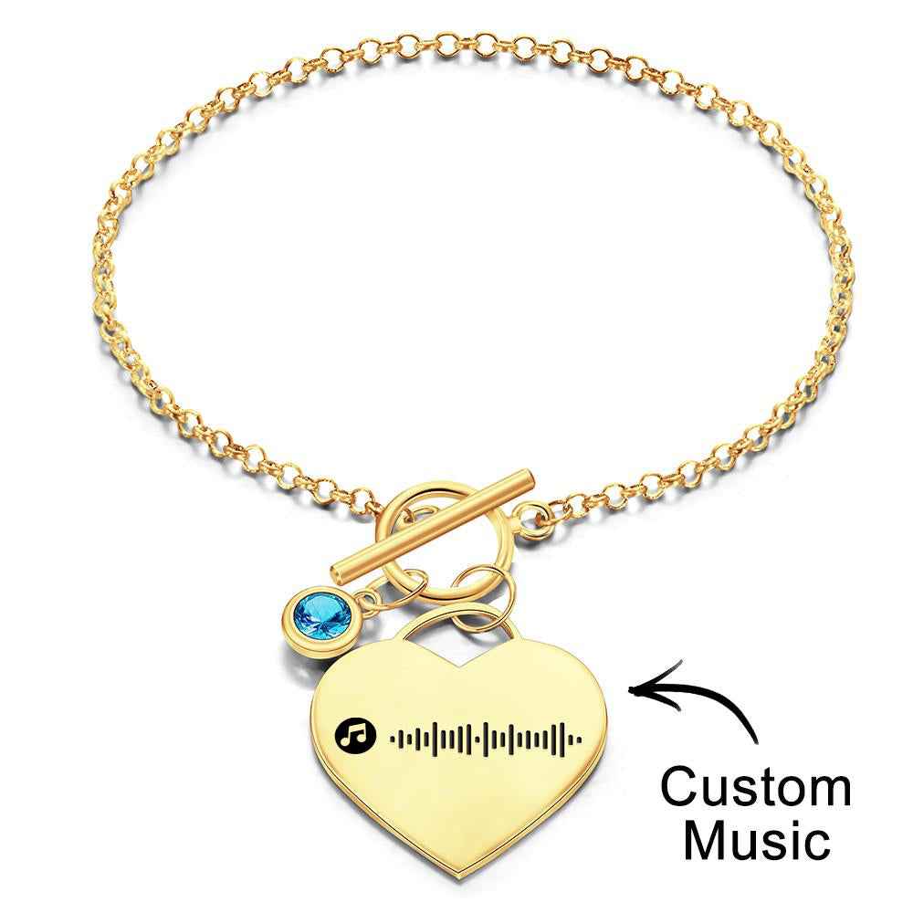 Custom Music Code Heart Bracelet with Birthstone Creative Gift for Women