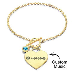 Custom Music Code Heart Bracelet with Birthstone Creative Gift for Women