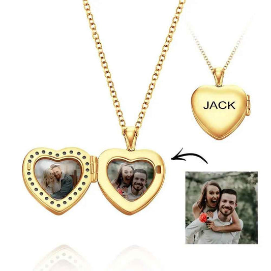Custom Heart Shaped Photo Locket Necklace with Engraving