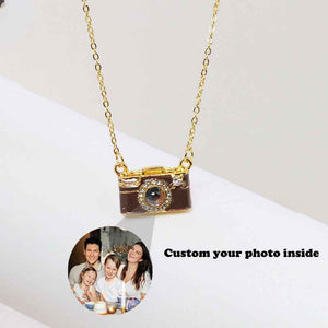 Personalized Photo Necklace Projection Gem Brown Camera Necklace Anniversary Gifts for Her