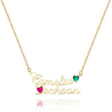 Personalized Double Name Necklace with Birthstones Jewelry Birthday Anniversary Gift for Her