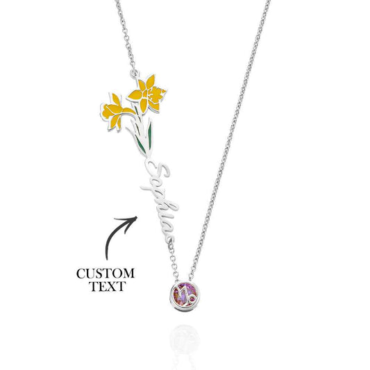 Personalized Birth Flower & Star Sign Name Necklace - Ideal Wedding Gift Birthday Gift