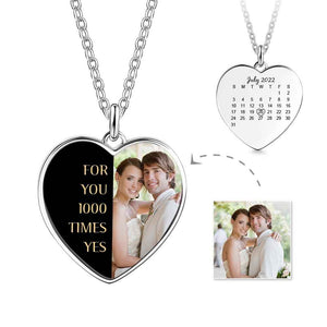 Engraved Heart Photo Necklace With Custom Half-heat Shaped Words And Photo