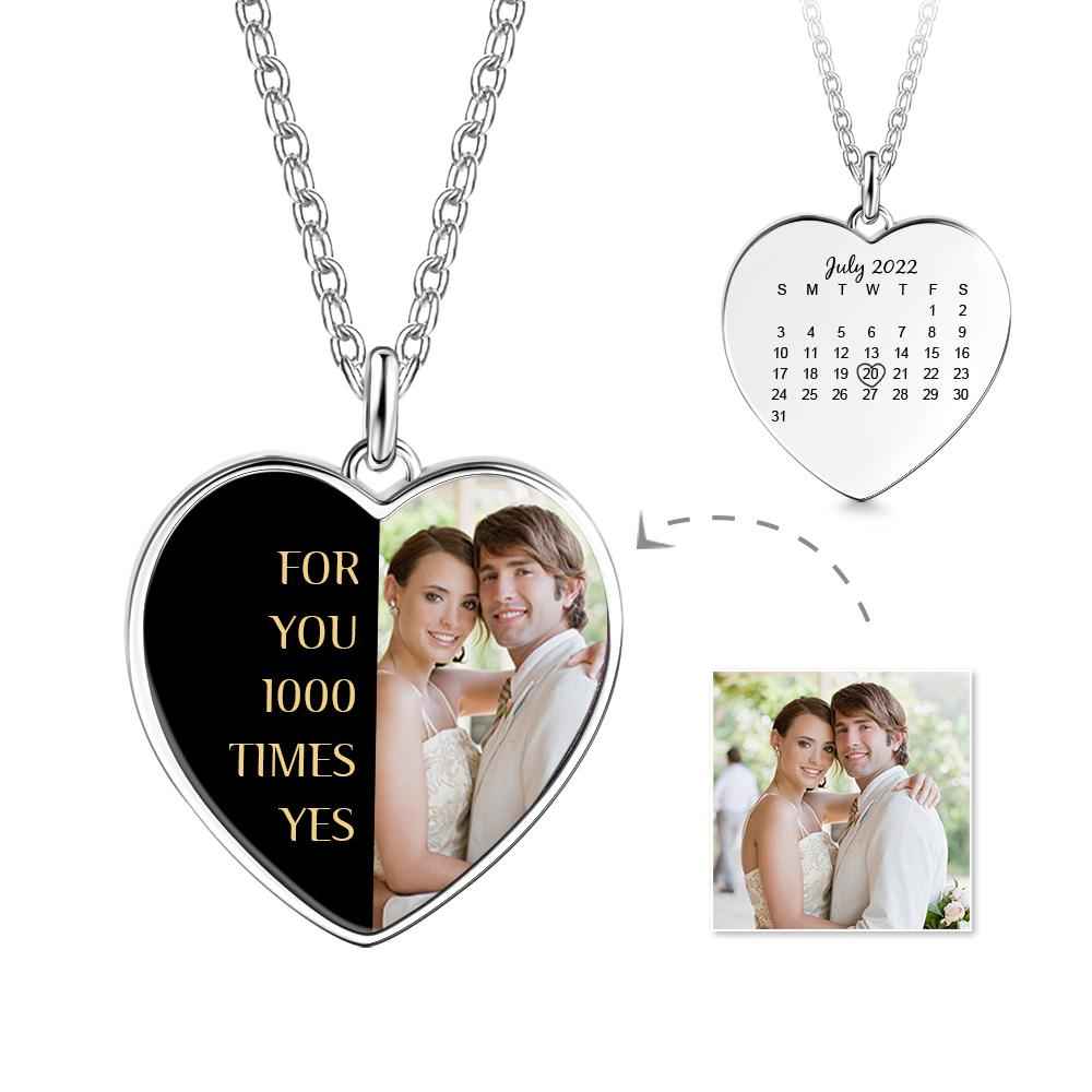 Engraved Heart Photo Necklace With Custom Half-heat Shaped Words And Photo