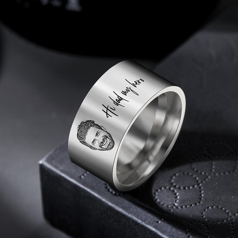 Personalised Men's Photo Ring with Engraving - Custom Father's Day Gift