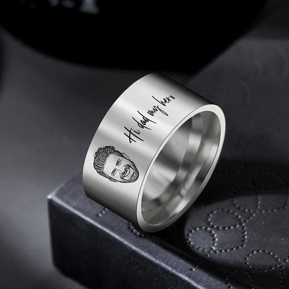 Personalised Men's Photo Ring with Engraving - Custom Father's Day Gift