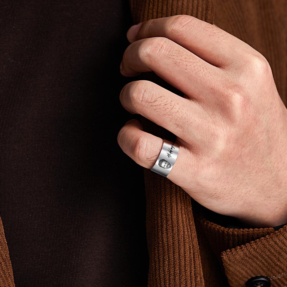Personalised Men's Photo Ring with Engraving - Custom Father's Day Gift