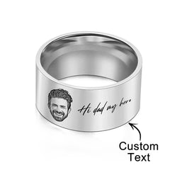 Personalised Men's Photo Ring with Engraving - Custom Father's Day Gift