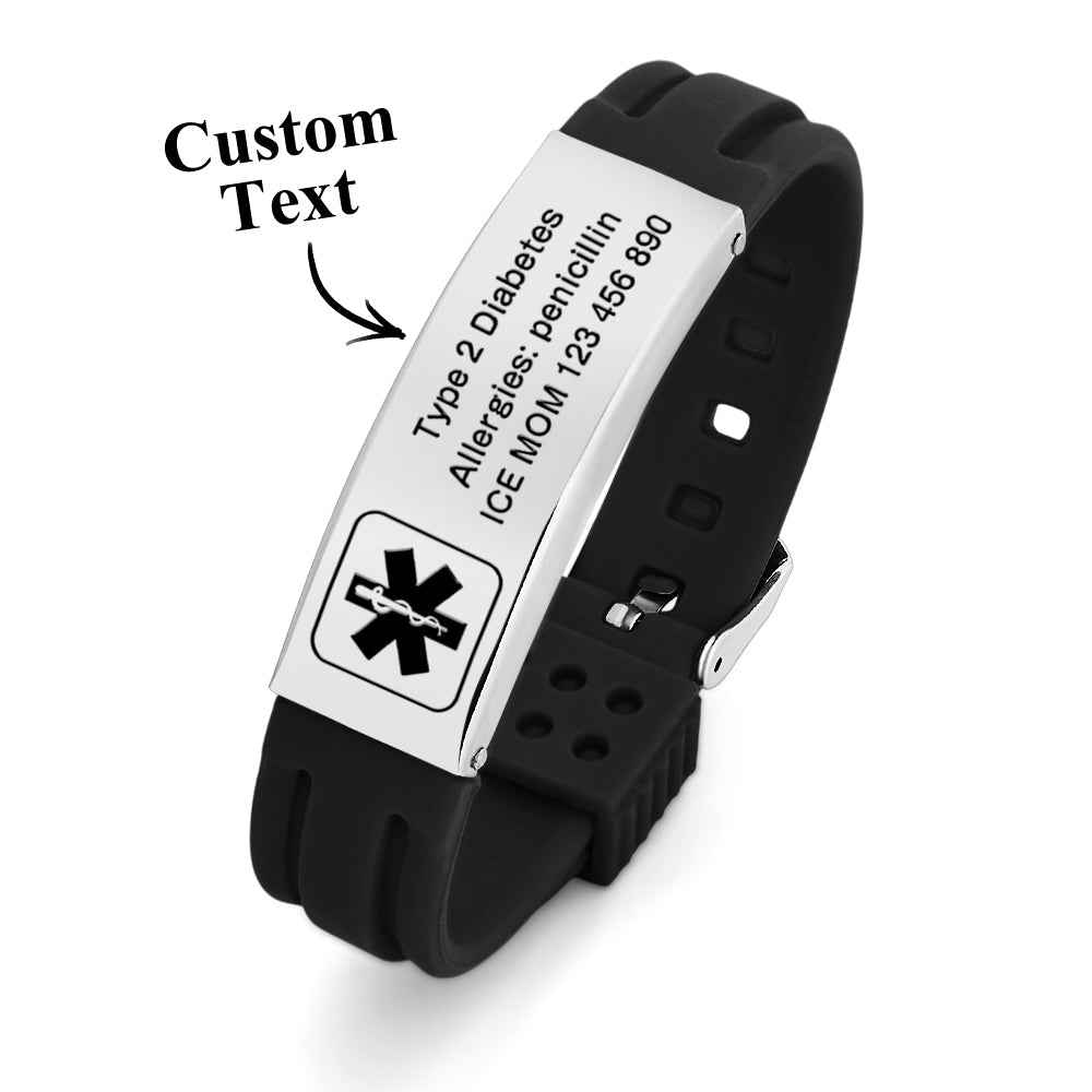 Personalized Emergency Medical Alert Bracelet Adjustable Silicone Bracelet for Men Women First Aid Gift