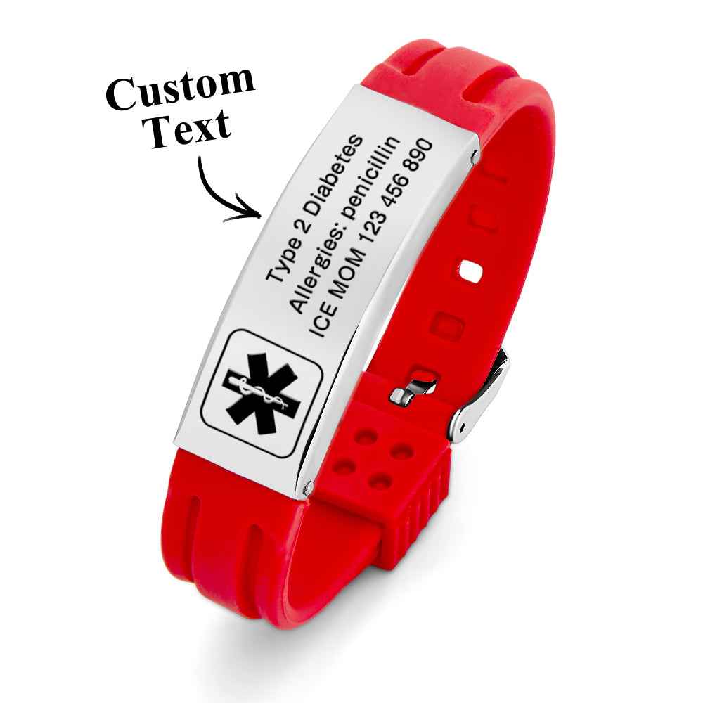 Personalized Emergency Medical Alert Bracelet Adjustable Silicone Bracelet for Men Women First Aid Gift