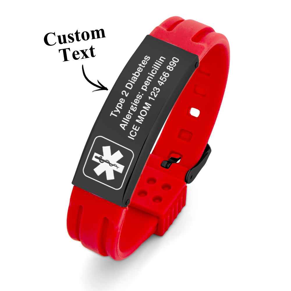 Personalized Emergency Medical Alert Bracelet Adjustable Silicone Bracelet for Men Women First Aid Gift