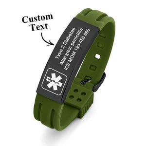 Personalized Emergency Medical Alert Bracelet Adjustable Silicone Bracelet for Men Women First Aid Gift