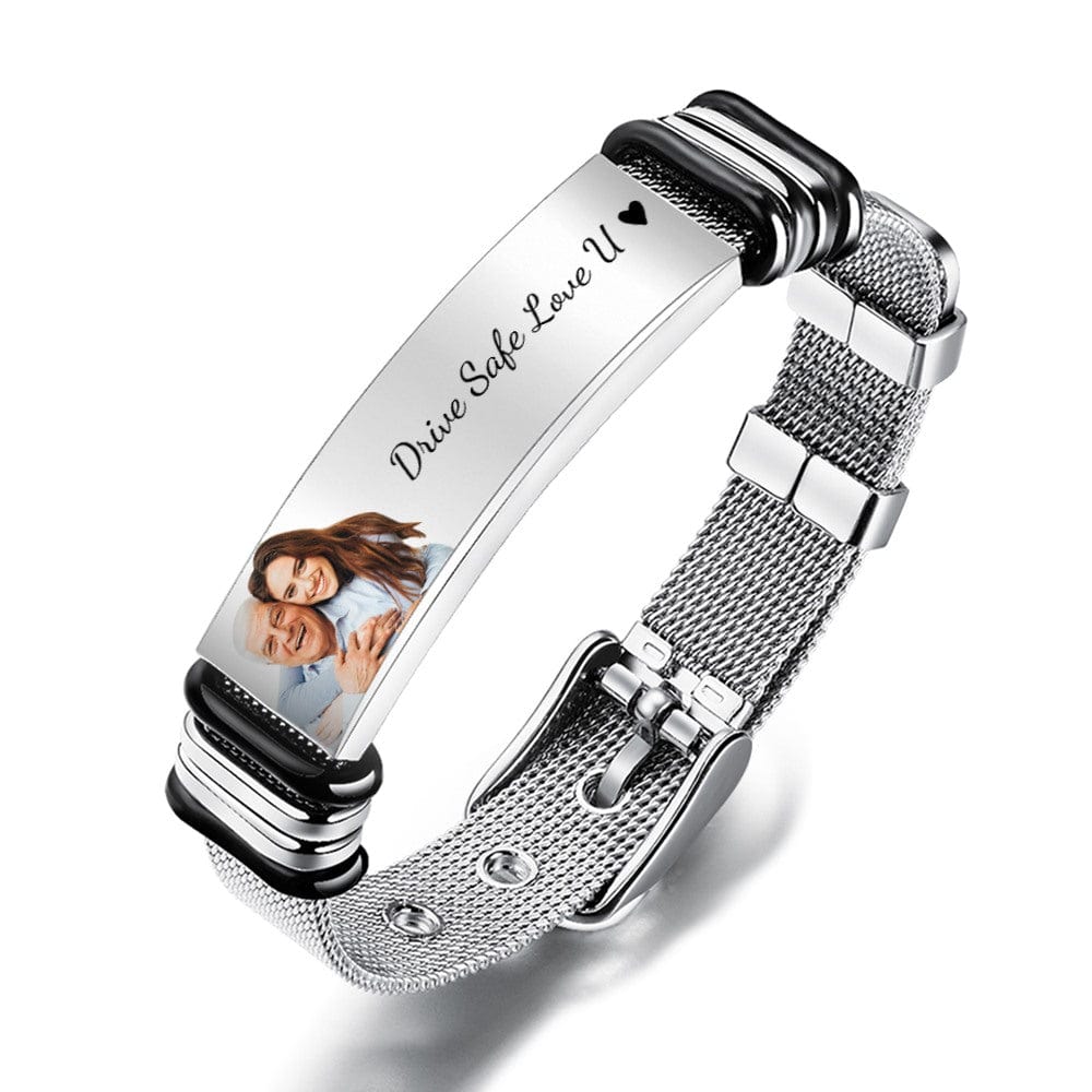 Personalised Dad Bracelet - Custom Engraved Photo Stainless Steel Father's Day Gift