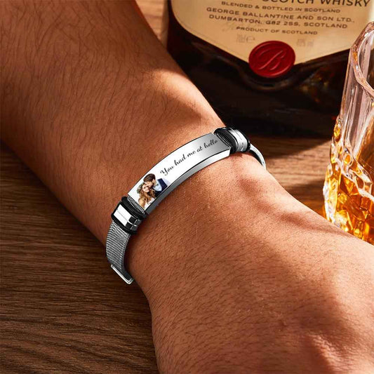 Custom Photo Bracelets Engraved Stainless Steel Bracelet Gifts for Couple